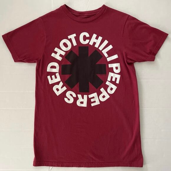 Red Hot Chili Peppers Tshirt Size M Maroon 100% Cotton Concert Band Spellout - Picture 1 of 12
